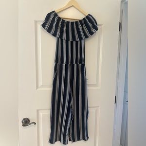 Navy blue/white striped girls jumpsuit